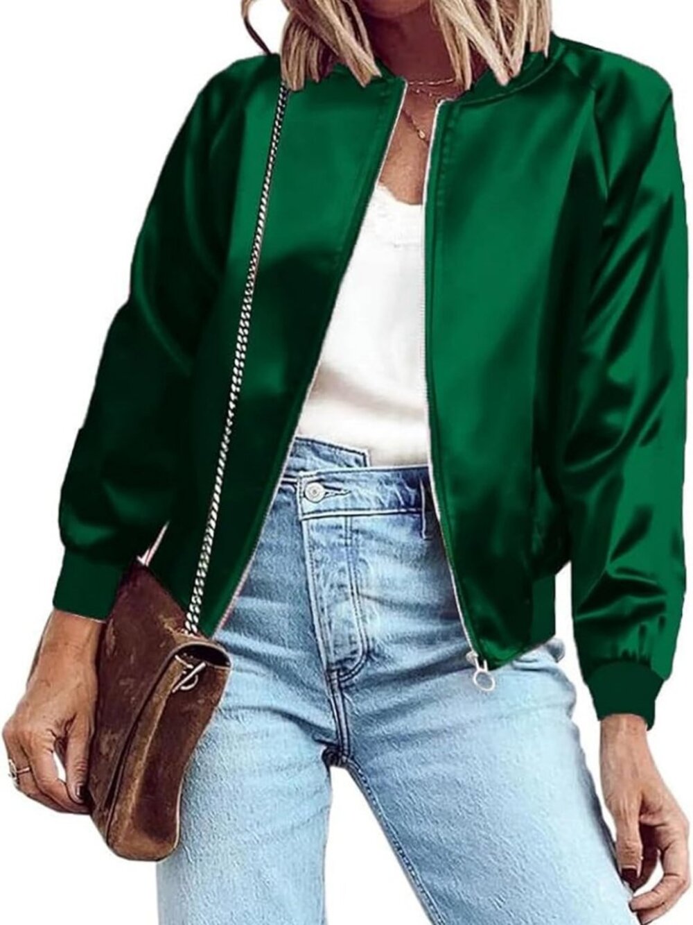 Lightweight Striped Bomber Jacket for Women | Casual Zip-Up Windbreaker with